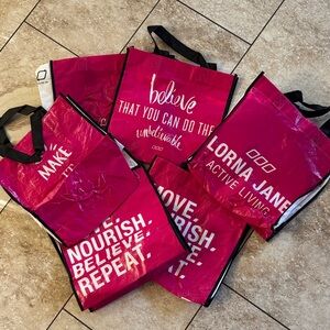 6 Large Lorna Jane Vibrant Pink Motivational Tote Bags